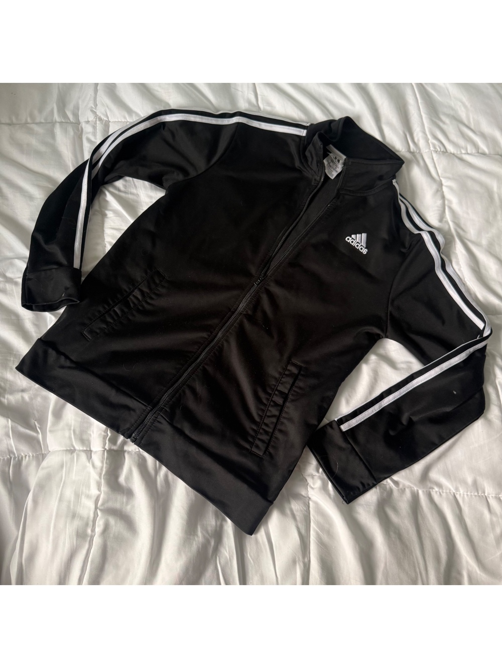kids large adidas black track suit zip up jacket (adult small)